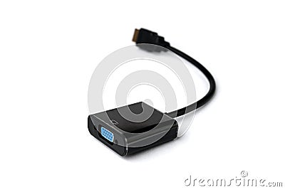 Adaptor HDMI to VGA cable connector isolated on white background. Stock Photo