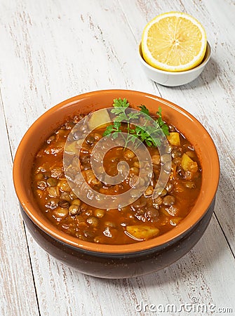 Adasi, Persian Lentil Stew. Arabic delicious cuisine. Stock Photo