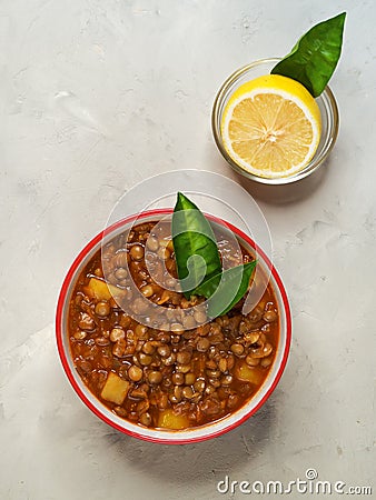 Adasi, Persian Lentil Stew on the gray background Stock Photo