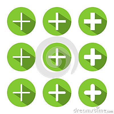Add button icon set collection with long shadow. Plus sign symbol vector Vector Illustration