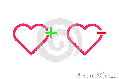 Add hearts and remove lover symbol outline flat icon vector illustration design for love concept Vector Illustration