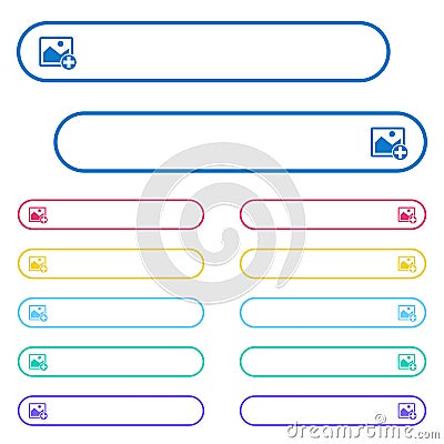 Add new image icons in rounded color menu buttons Stock Photo