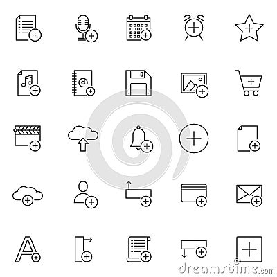 Add objects outline icons set Vector Illustration