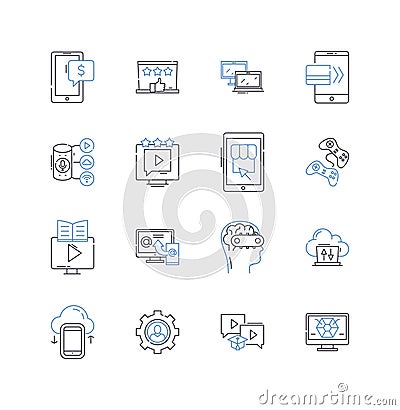 Add-ons line icons collection. Enhancements, Plugins, Upgrades, Extensions, Accessories, Tweaks, Gadgets vector and Vector Illustration