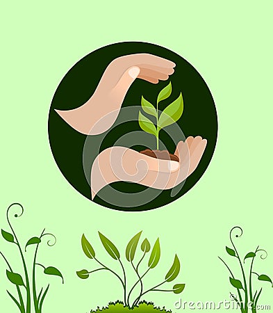 eco friendly hands logo in green Stock Photo