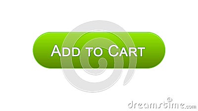 Add to cart web interface button green color, online shopping application Stock Photo