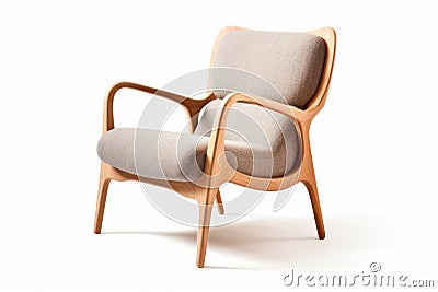 Timeless Elegance: Retro-Inspired Lounge Chair with Curved Plywood Frame on White Background Stock Photo