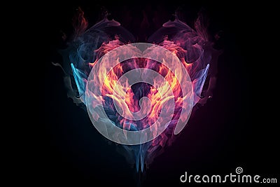 Radiant Flames of Love: A Fiery Heart Wallpaper in Colorful Light, Generative AI Stock Photo