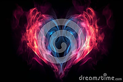 Radiant Flames of Love: A Fiery Heart Wallpaper in Colorful Light, Generative AI Stock Photo