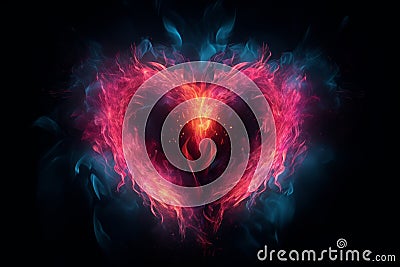 Radiant Flames of Love: A Fiery Heart Wallpaper in Colorful Light, Generative AI Stock Photo