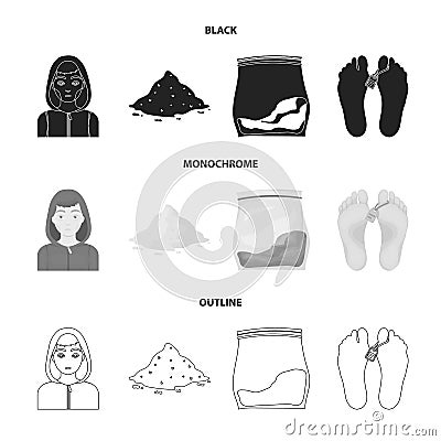 Addict, cocaine, marijuana, corpse. Drug set collection icons in black, monochrome, outline style vector symbol stock Vector Illustration