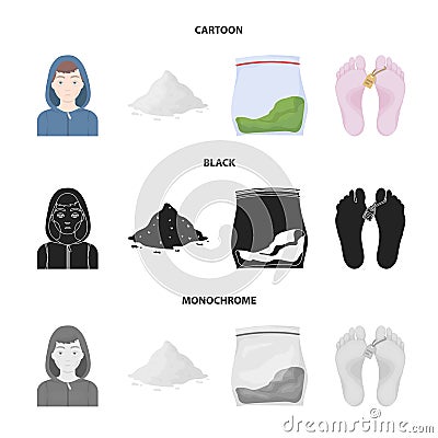 Addict, cocaine, marijuana, corpse.Drug set collection icons in cartoon,black,monochrome style vector symbol stock Vector Illustration