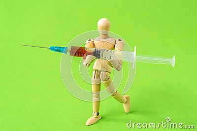 Addict man walk with syringe of heroin Stock Photo