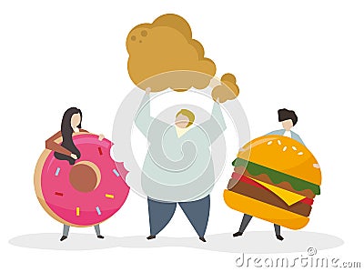 Addicted to junk food and snacks Vector Illustration