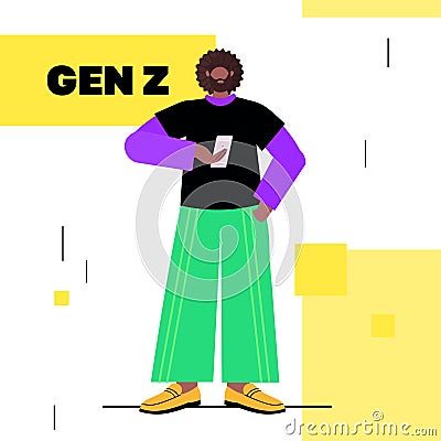 addicted young man using gadget generation Z digital addiction concept Vector Illustration