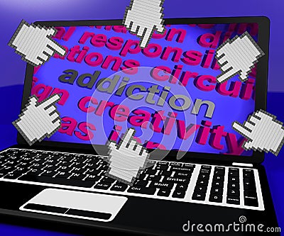 Addiction Laptop Screen Means Obsession Enslavement Or Dependence Stock Photo