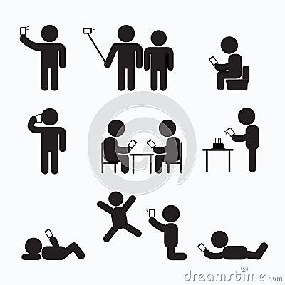 Addiction Obsession Using Smartphone Stick Figure Stock Photo