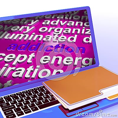 Addiction Word Cloud Laptop Means Obsession Craving And Attachment Stock Photo
