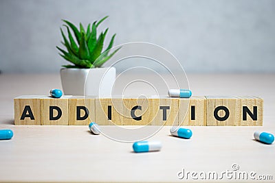 ADDICTION word made with building blocks, medical concept Stock Photo