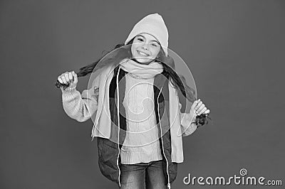 Adding care to your hair. Happy child with long hair. Small girl smile in winter style. Hair salon. Hairdressers parlor Stock Photo