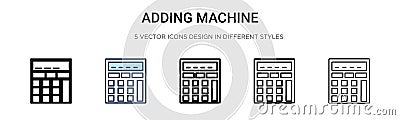 Adding machine icon in filled, thin line, outline and stroke style. Vector illustration of two colored and black adding machine Vector Illustration