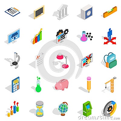 Adding machine icons set, isometric style Vector Illustration