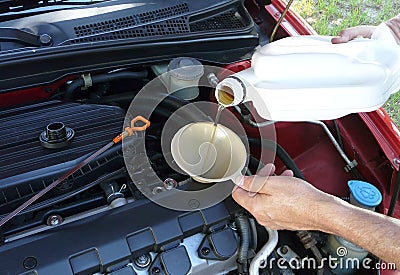 Adding Motor Oil to Car Stock Photo