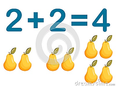 Addition components. Mathematical formula addend plus addend equals sum. Printed material, banner, table for children Vector Illustration