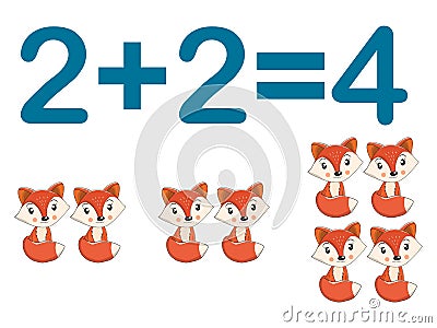 Addition components. Mathematical formula addend plus addend equals sum. Printed material, banner, table for children Vector Illustration