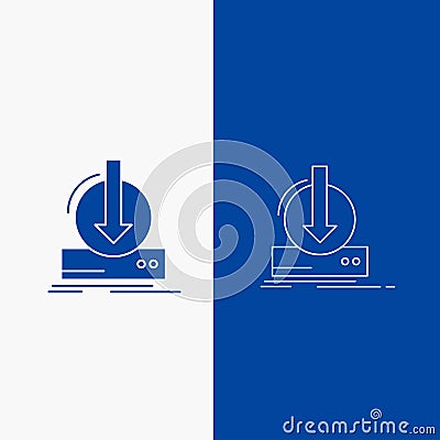 Addition, content, dlc, download, game Line and Glyph web Button in Blue color Vertical Banner for UI and UX, website or mobile Vector Illustration