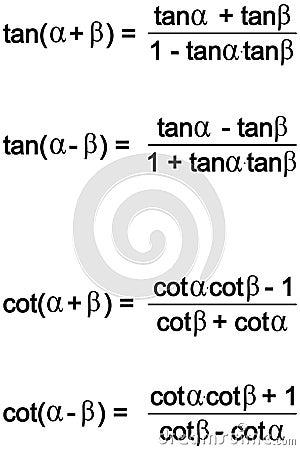 Addition formulas for the tangent and cotangent functions Stock Photo