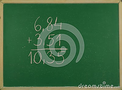 Addition of numbers with decimal notation. Stock Photo