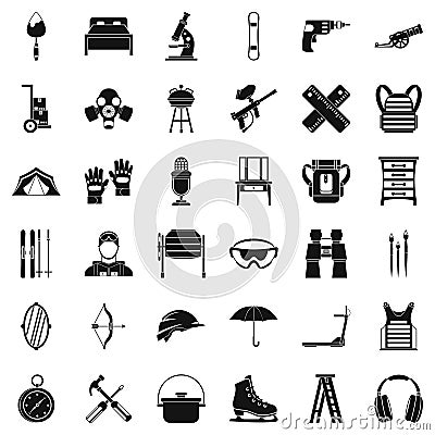 Additional equipment icons set, simple style Vector Illustration