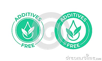 Additives free vector icon. Green leaf and drop, additives free natural food package Vector Illustration