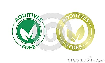 Additives free vector leaf golden icon. Additives free no added stamp, natural organic food package seal Vector Illustration