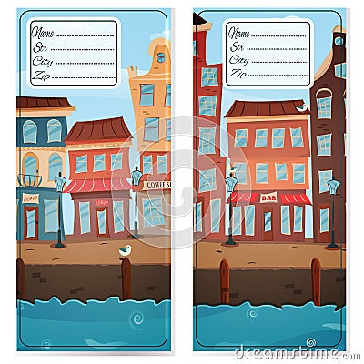 Address card with city Vector Illustration