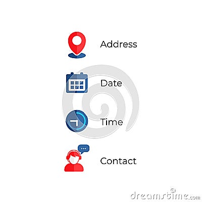 Address, date, time, contact icons vector illustration Vector Illustration