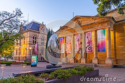 ADELAIDE, AUSTRALIA, JANUARY 6, 2020: Sunset view of Art Gallery of South Australia in Adelaide Editorial Stock Photo