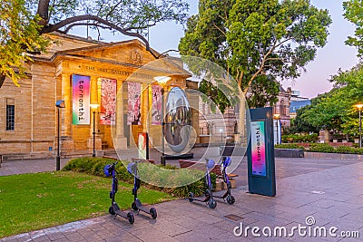 ADELAIDE, AUSTRALIA, JANUARY 6, 2020: Sunset view of Art Gallery of South Australia in Adelaide Editorial Stock Photo