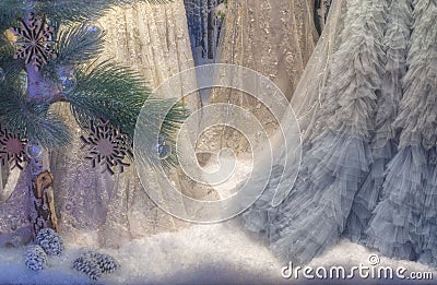 Christmas display with artificial snow Editorial Stock Photo