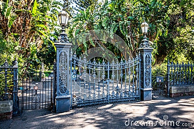 Adelaide botanic garden south Main gate entrance with old iron gate in Adelaide Australia Stock Photo