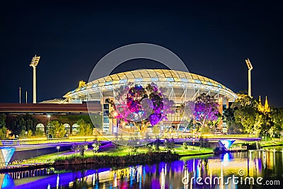 Adelaide oval illuminated at night Editorial Stock Photo