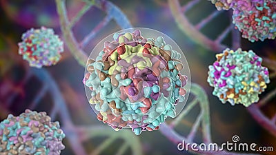 Adeno-associated viruses, 3D illustration Cartoon Illustration