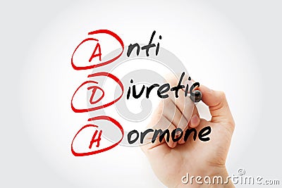 ADH - Antidiuretic Hormone acronym with marker, concept background Stock Photo
