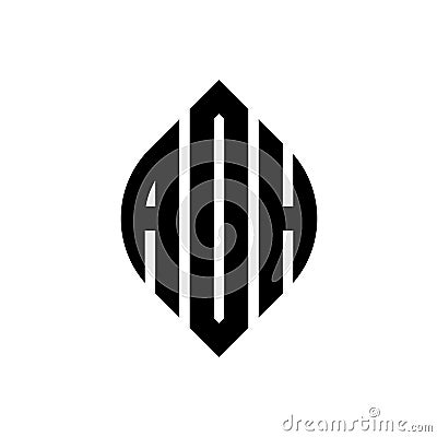 ADH circle letter logo design with circle and ellipse shape. ADH ellipse letters with typographic style. The three initials form a Vector Illustration