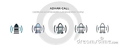 Adhan call icon in different style vector illustration. two colored and black adhan call vector icons designed in filled, outline Vector Illustration