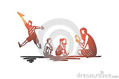 ADHD, kid, deficit, attention, hyperactivity concept. Hand drawn isolated vector. Vector Illustration