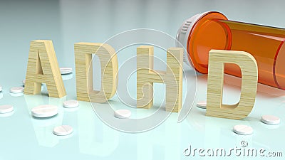 The ADHD wood text on glossy plate for medical content 3d rendering Stock Photo