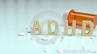 The ADHD wood text on glossy plate for medical content 3d rendering Stock Photo