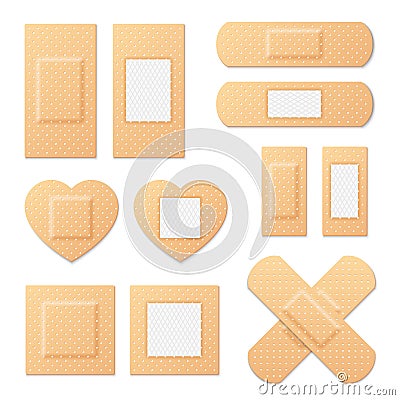 Adhesive bandage elastic medical plasters vector set Vector Illustration